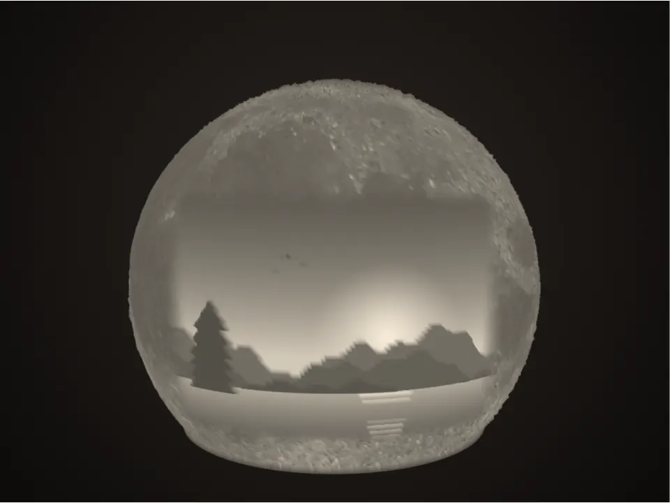 Photo moon lamp with the sample photo on a real moon surface – 3D preview